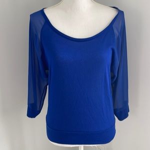 Express blue 3/4 sleeve sheer sleeve top